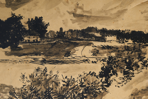 1904-05 Tuschezeichnung eines Dorfes 41x55