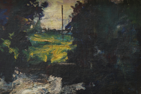 1912 Schäumendes Wasser vor dunklen Bäumen 42x56