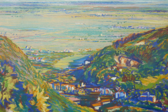 1934 Blick über Hambach in die Rheinebene 38x48