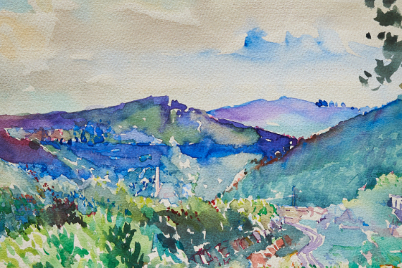 1950 Blick übers Schöntal Neustadt 24x32