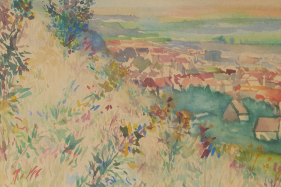 1950 Sonniger Hang überm Stadtrand (Neustadt) 31x24