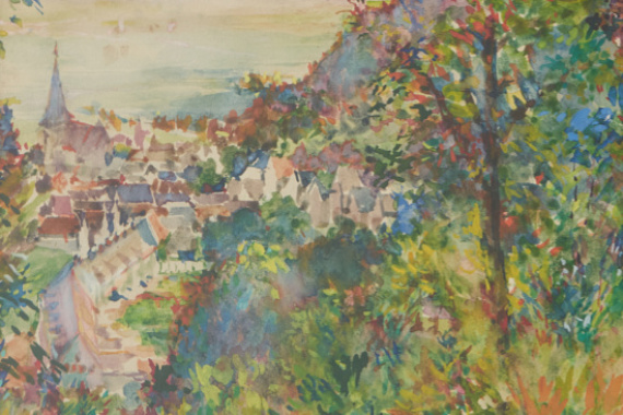 1951 Durchblick auf Oberhambach 34x24