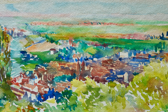 1960 Blick über Oberhambach auf Rheinebene 27x38